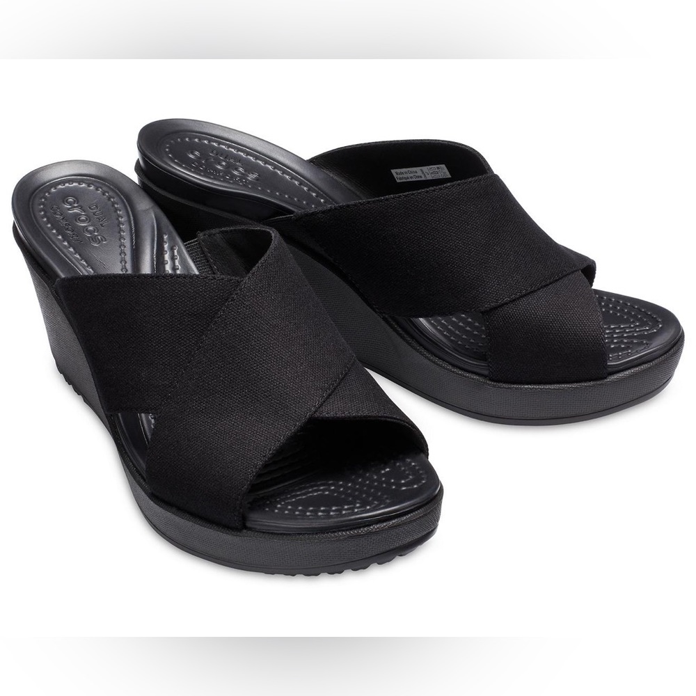Crocs black wedge sandals